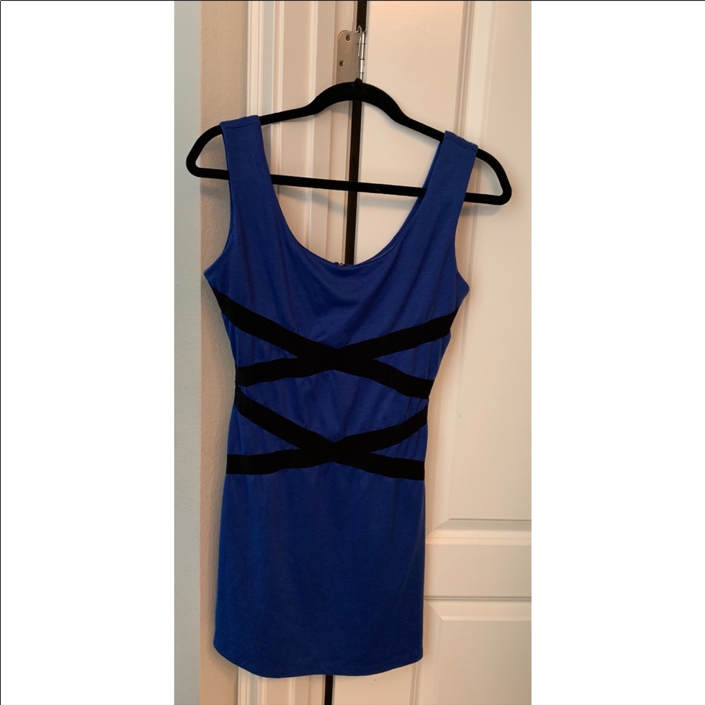 Blue and black stretchy Bodycon dress